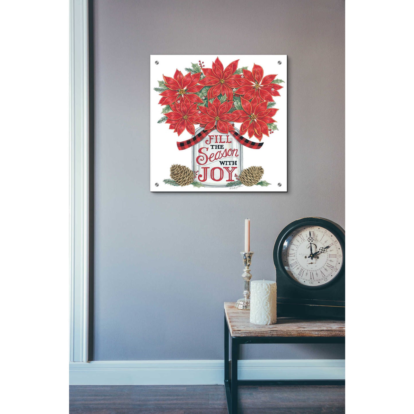 Epic Art 'Fill the Season Poinsettia Jar' by Deb Strain, Acrylic Glass Wall Art,24x24