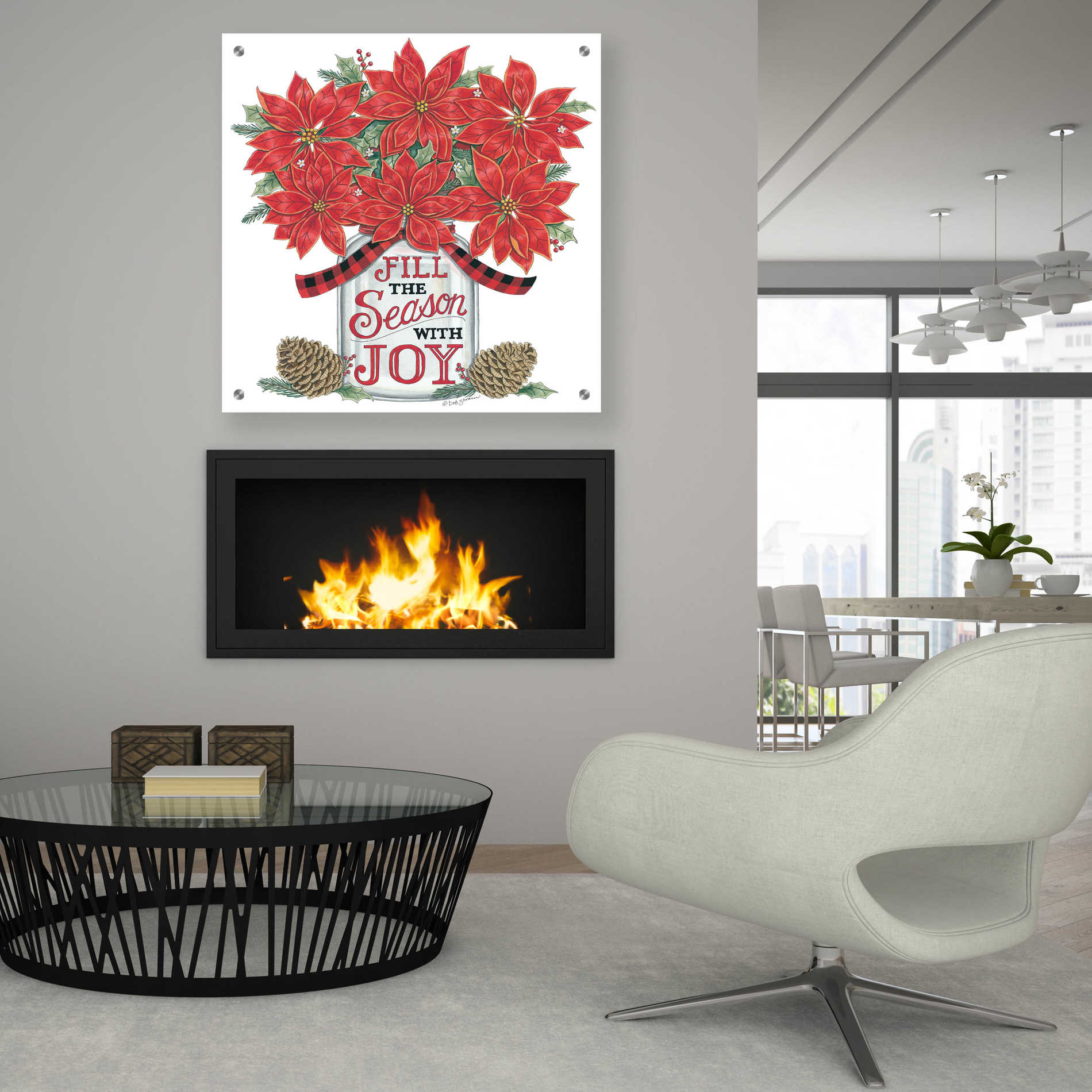 Epic Art 'Fill the Season Poinsettia Jar' by Deb Strain, Acrylic Glass Wall Art,36x36