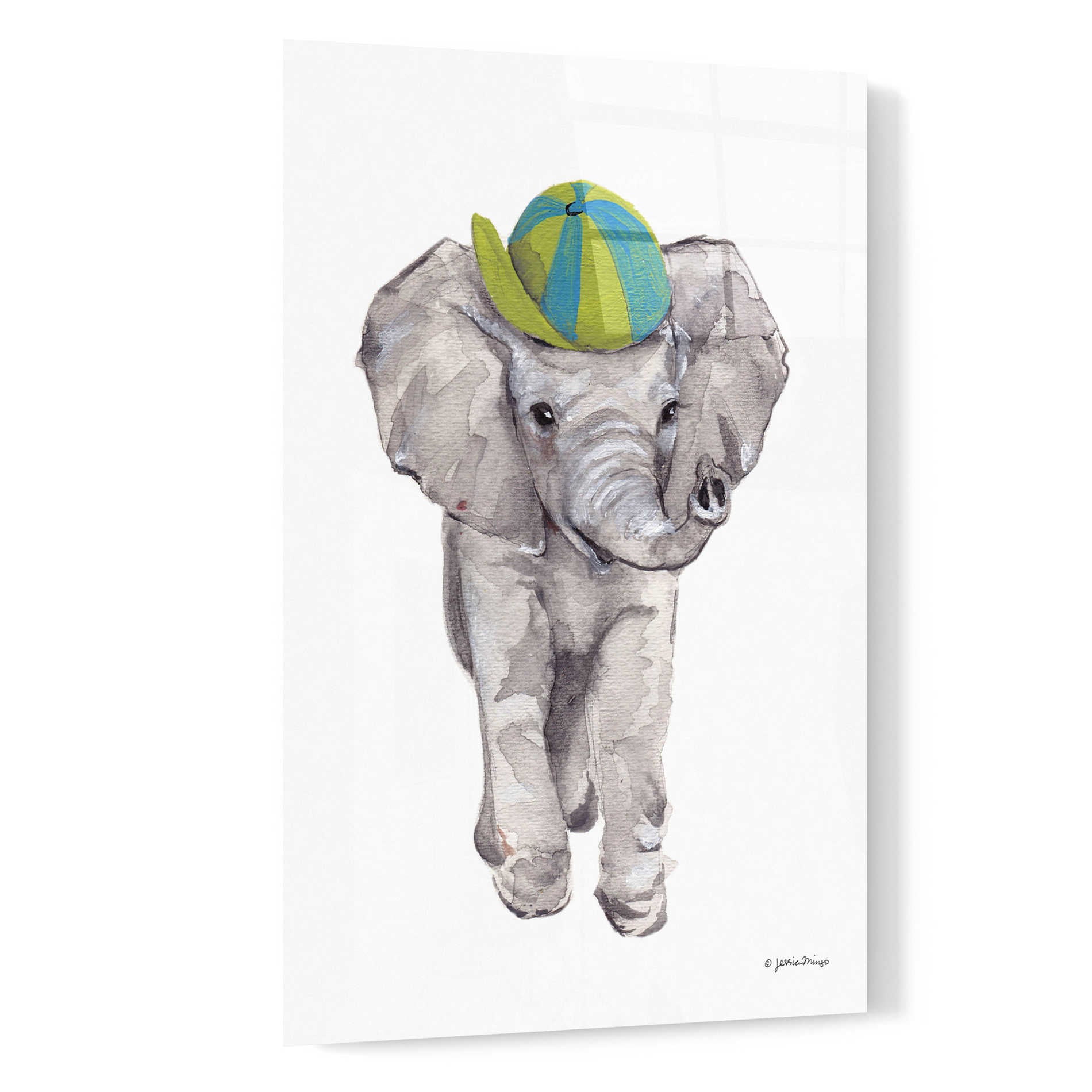 Epic Art 'Baby Elephant' by Jessica Mingo, Acrylic Glass Wall Art,16x24