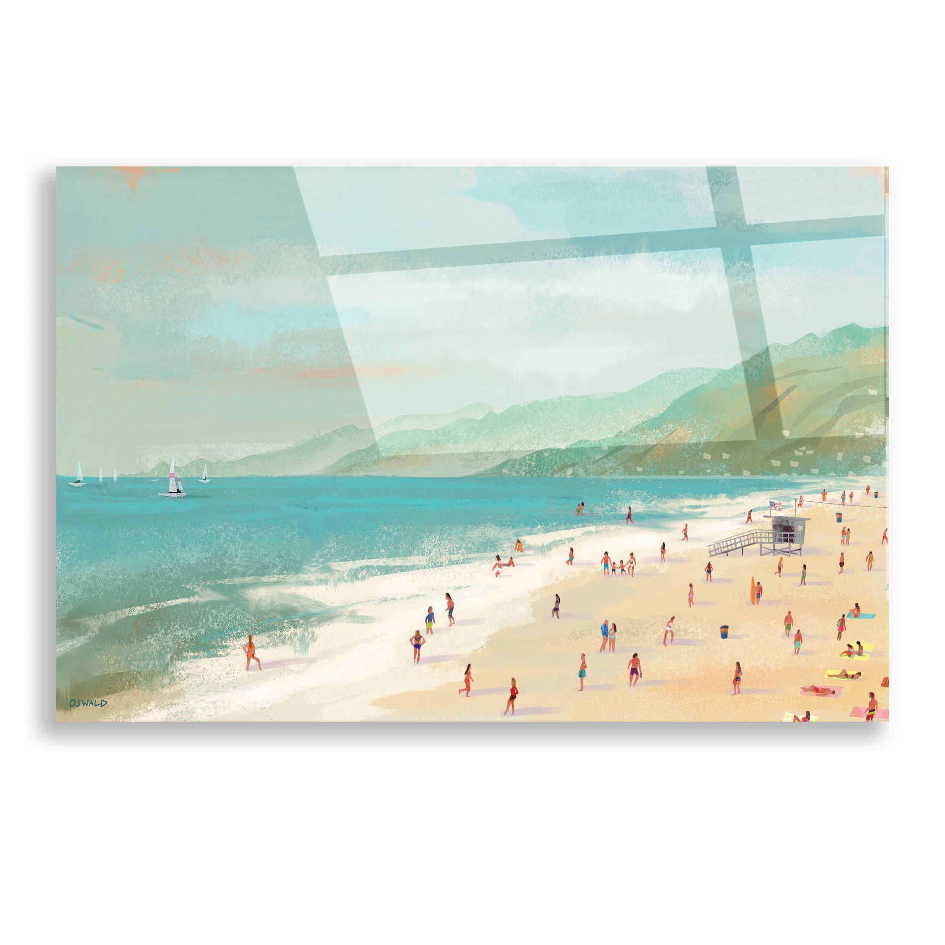 Epic Art 'Santa Monica Beach' by Pete Oswald, Acrylic Glass Wall Art,16x12