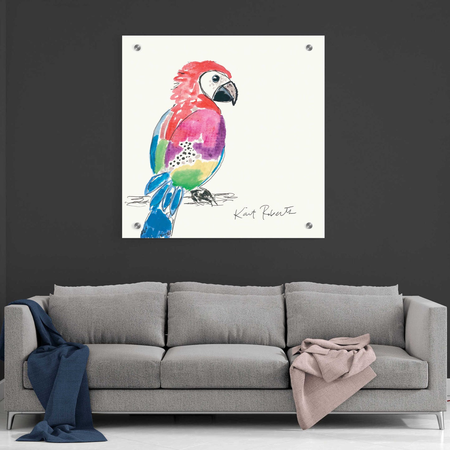 Epic Art 'Preston the Parrot' by Kait Roberts, Acrylic Glass Wall Art,36x36