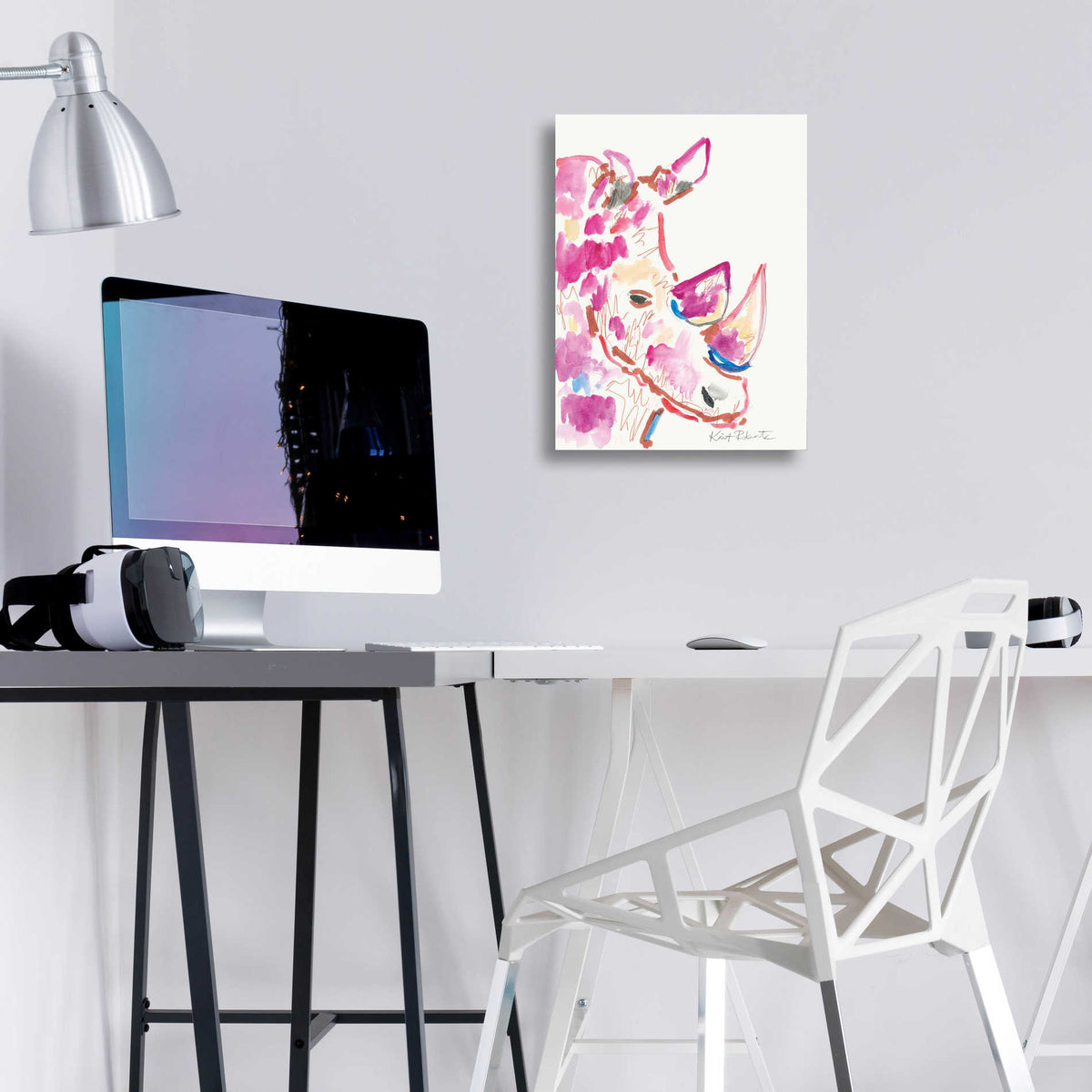 Epic Art 'Rainbow the Rhino' by Kait Roberts, Acrylic Glass Wall Art,12x16
