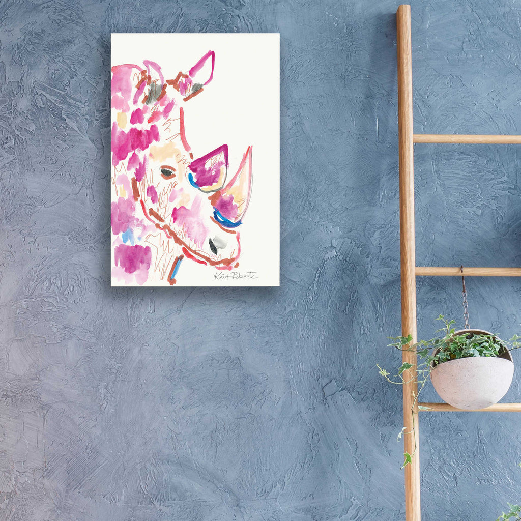 Epic Art 'Rainbow the Rhino' by Kait Roberts, Acrylic Glass Wall Art,16x24