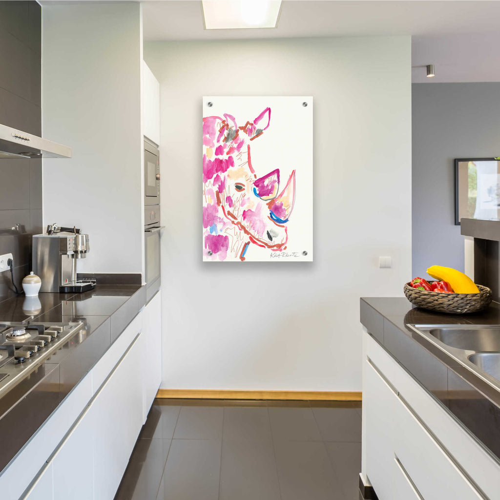 Epic Art 'Rainbow the Rhino' by Kait Roberts, Acrylic Glass Wall Art,24x36