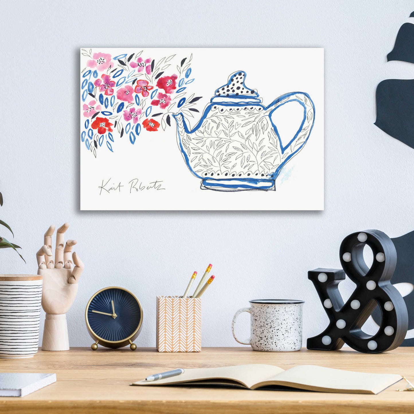 Epic Art 'Granny's Tea Pot' by Kait Roberts, Acrylic Glass Wall Art,16x12