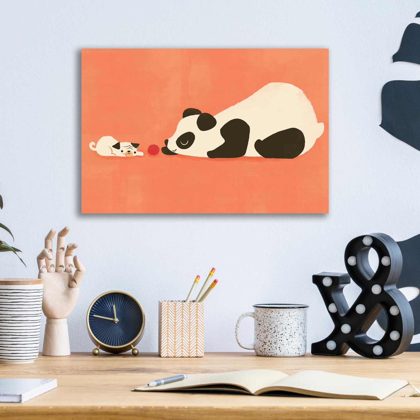 Epic Art 'The Pug and the Panda' by Jay Fleck, Acrylic Glass Wall Art,16x12