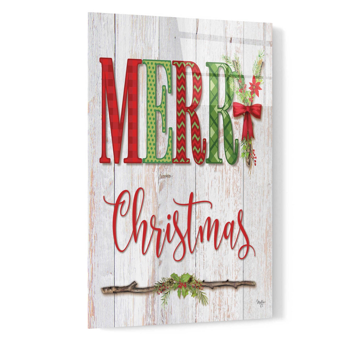 Epic Art 'Merry Christmas' by Mollie B, Acrylic Glass Wall Art,16x24