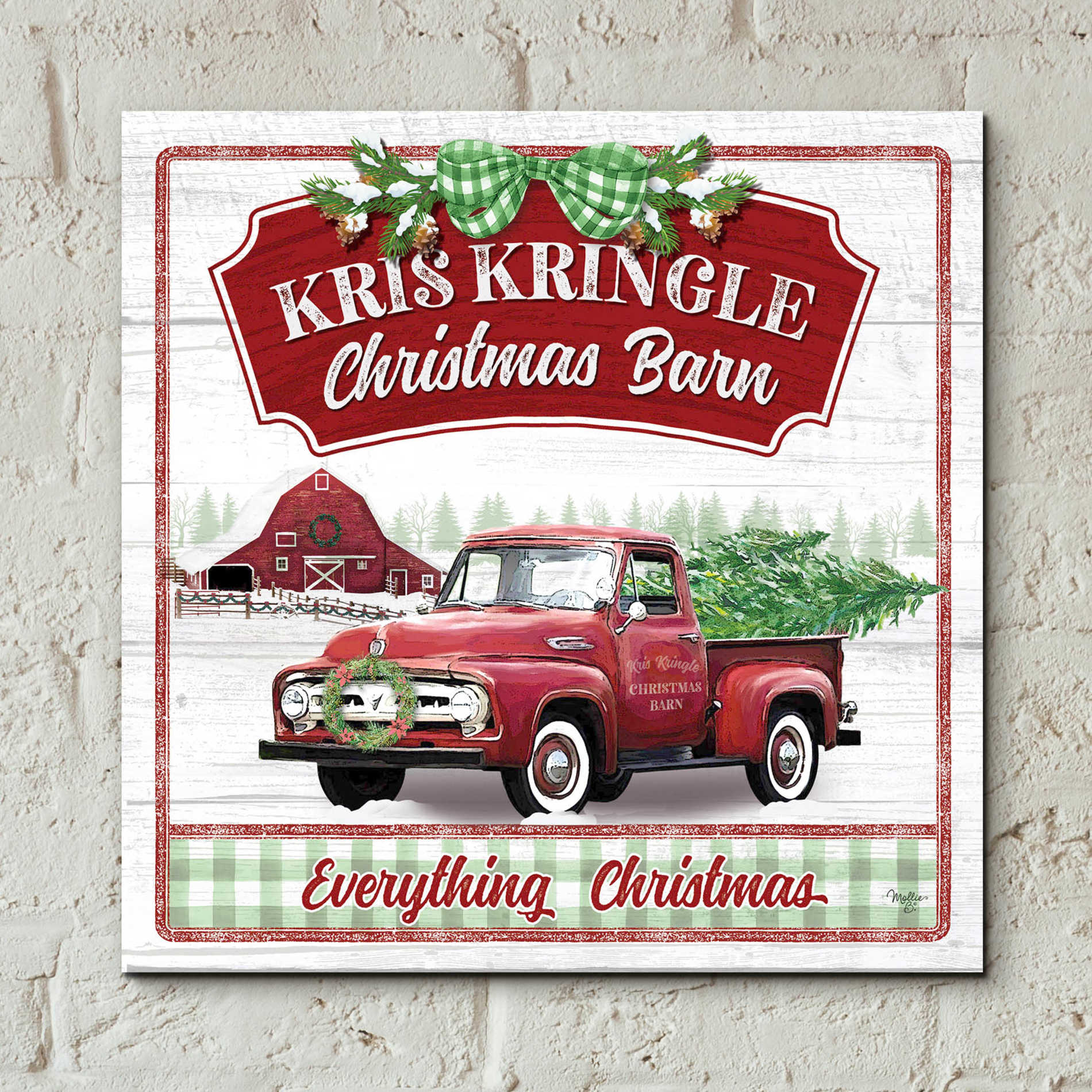 Epic Art 'Kris Kringle Christmas Barn' by Mollie B, Acrylic Glass Wall Art,12x12