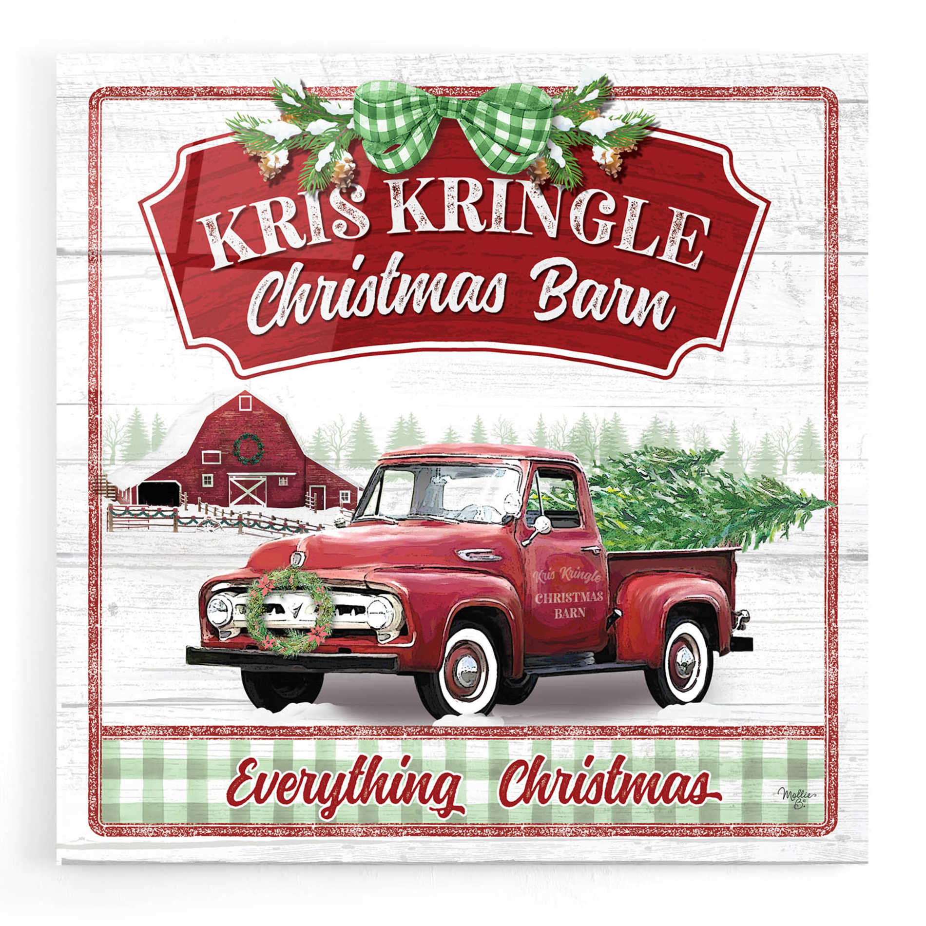 Epic Art 'Kris Kringle Christmas Barn' by Mollie B, Acrylic Glass Wall Art,12x12