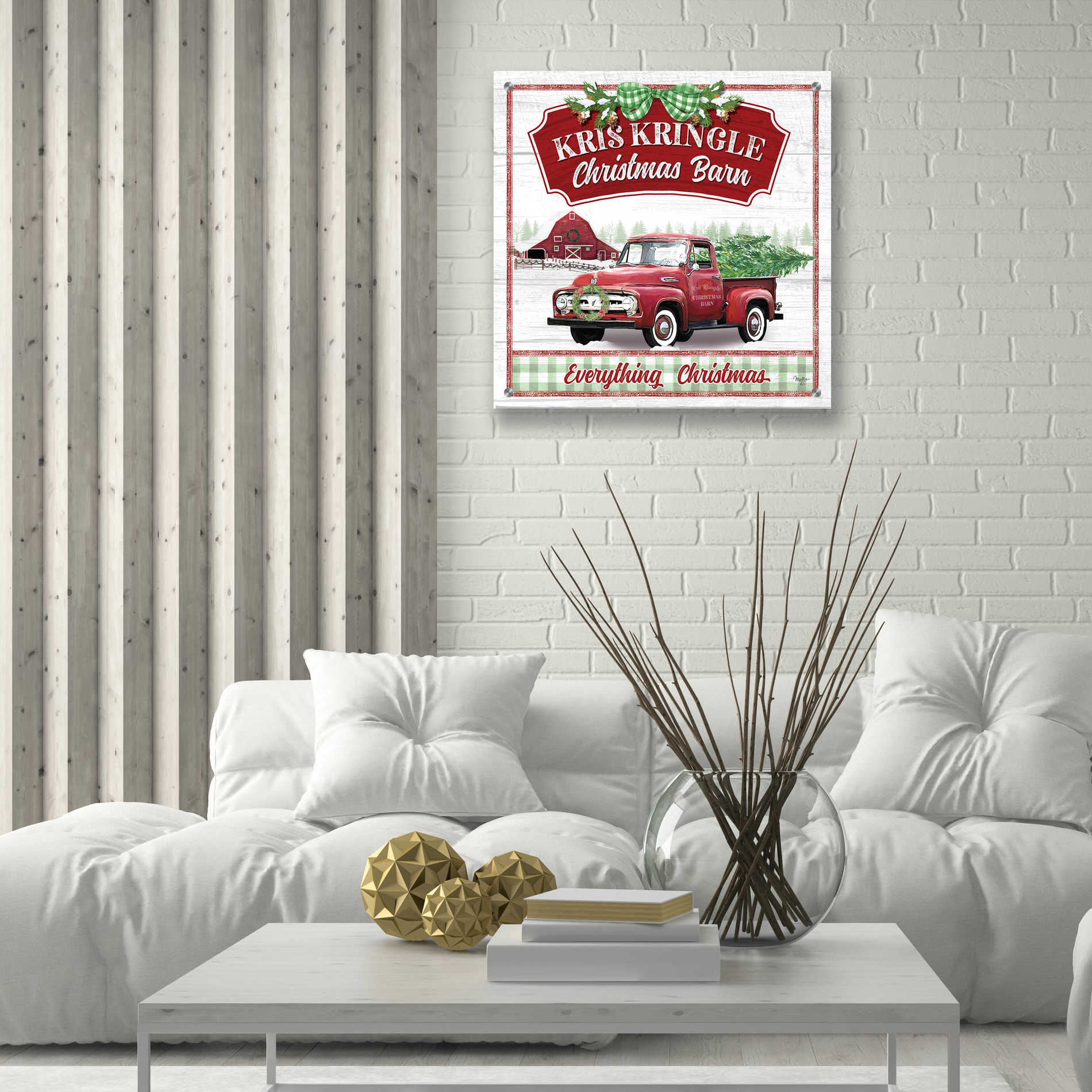 Epic Art 'Kris Kringle Christmas Barn' by Mollie B, Acrylic Glass Wall Art,24x24