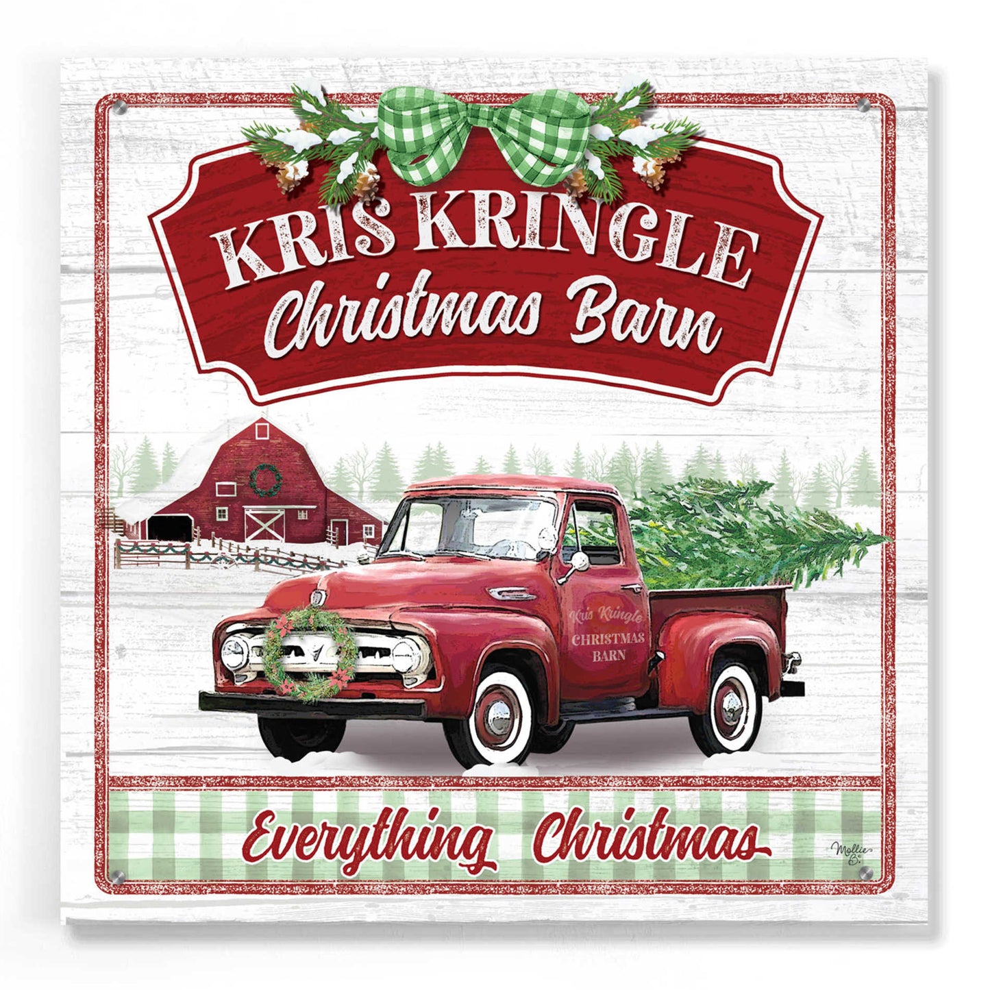 Epic Art 'Kris Kringle Christmas Barn' by Mollie B, Acrylic Glass Wall Art,24x24