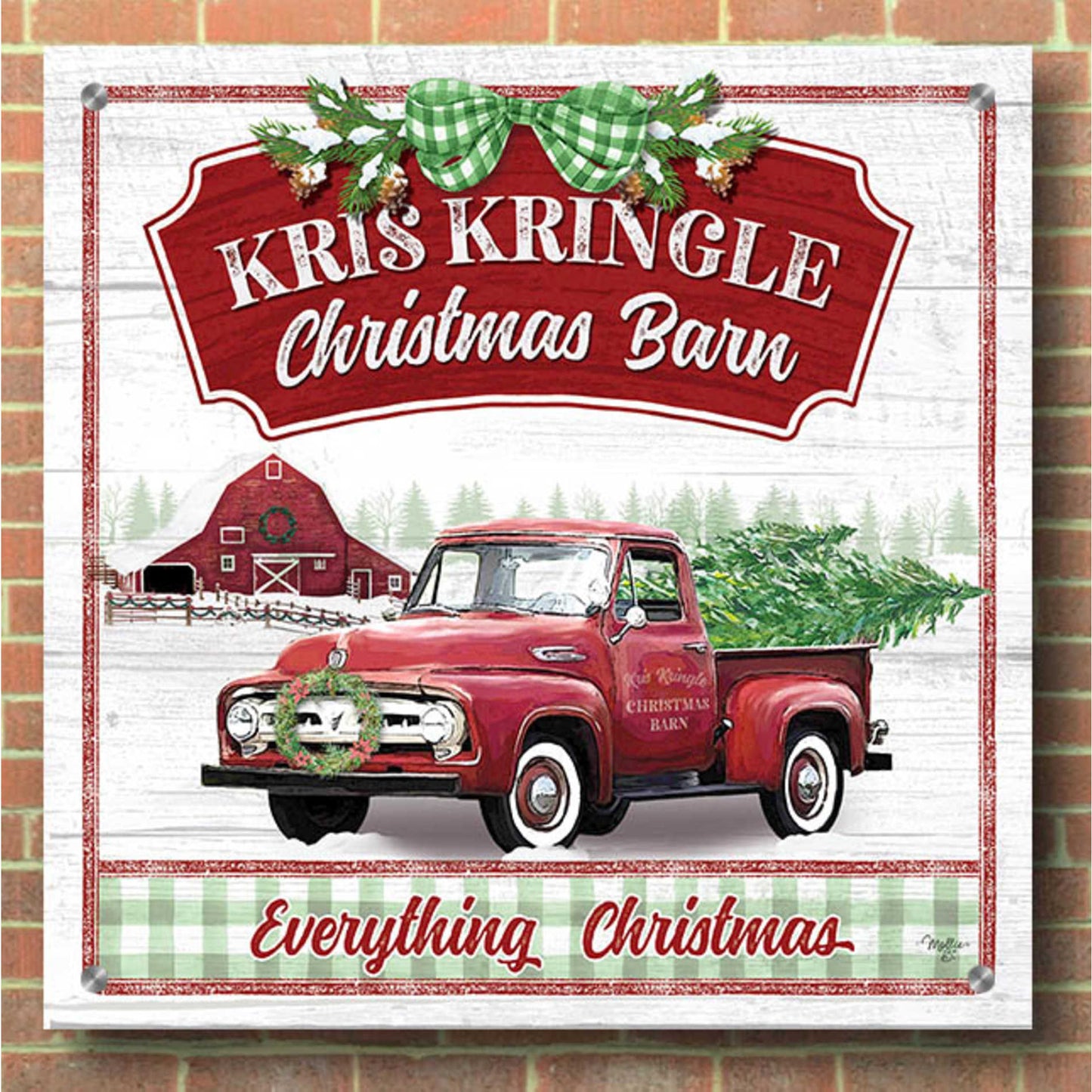 Epic Art 'Kris Kringle Christmas Barn' by Mollie B, Acrylic Glass Wall Art,36x36