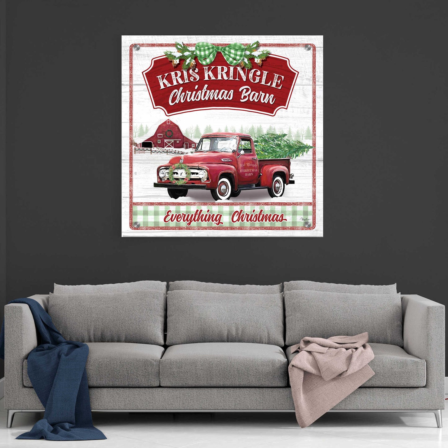 Epic Art 'Kris Kringle Christmas Barn' by Mollie B, Acrylic Glass Wall Art,36x36