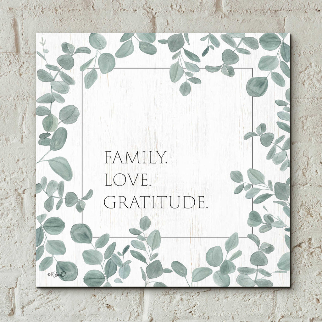 Epic Art 'Family Love Gratitude Eucalyptus' by Kate Sherrill, Acrylic Glass Wall Art,12x12
