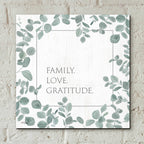 Epic Art 'Family Love Gratitude Eucalyptus' by Kate Sherrill, Acrylic Glass Wall Art,12x12