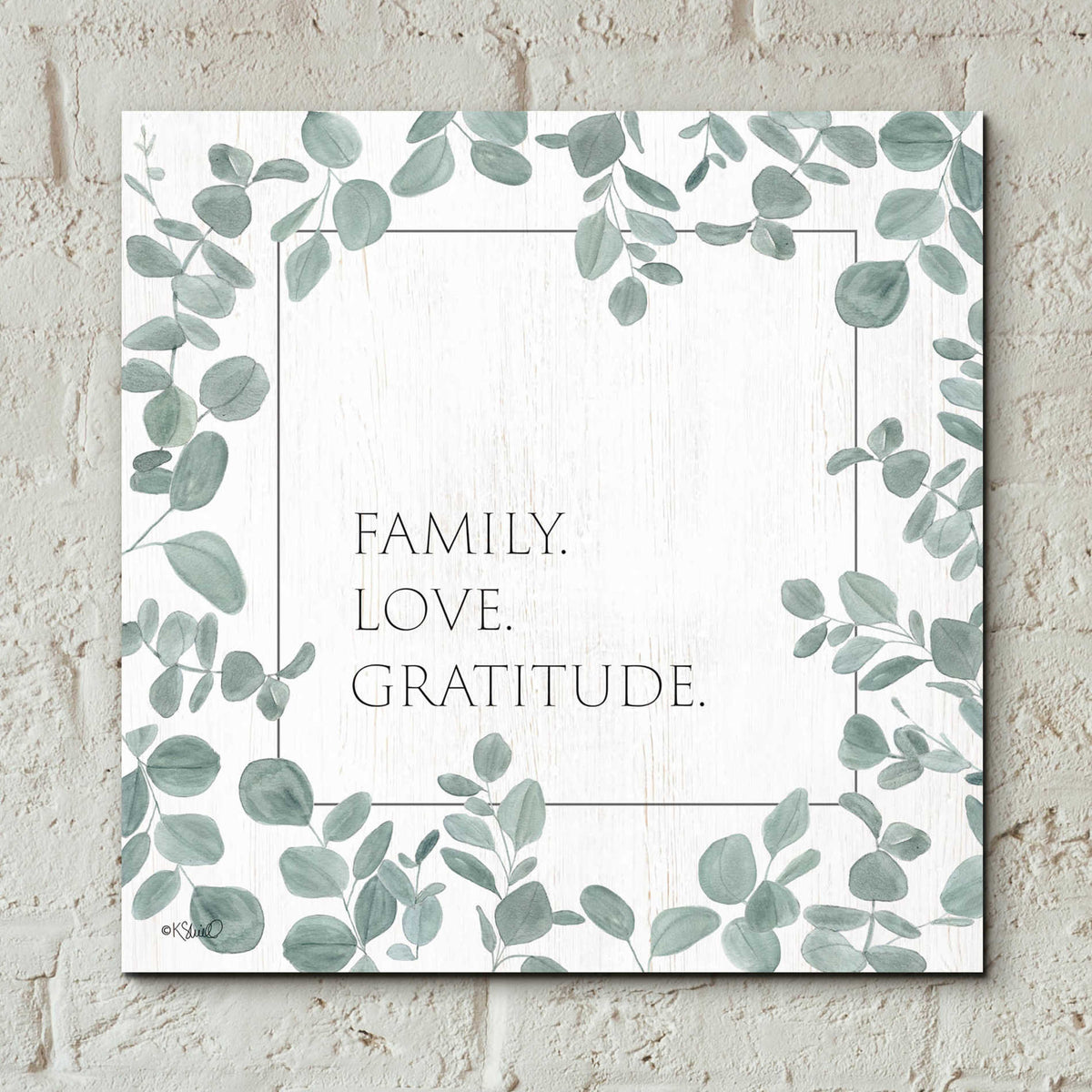 Epic Art 'Family Love Gratitude Eucalyptus' by Kate Sherrill, Acrylic Glass Wall Art,12x12