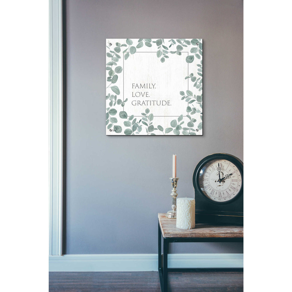Epic Art 'Family Love Gratitude Eucalyptus' by Kate Sherrill, Acrylic Glass Wall Art,24x24