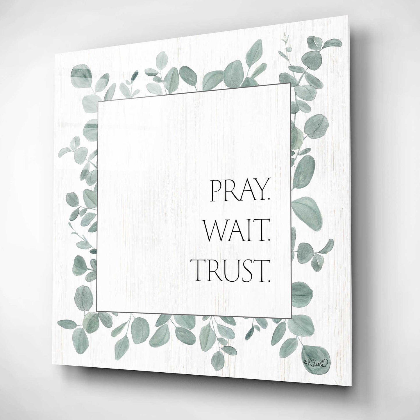Epic Art 'Pray Wait Trust Eucalyptus' by Kate Sherrill, Acrylic Glass Wall Art,12x12