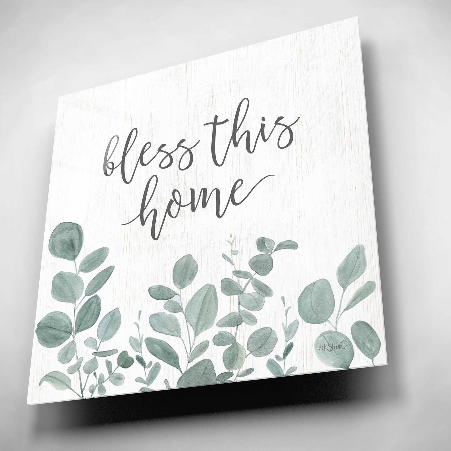 Epic Art 'Bless This Home Eucalyptus' by Kate Sherrill, Acrylic Glass Wall Art,12x12