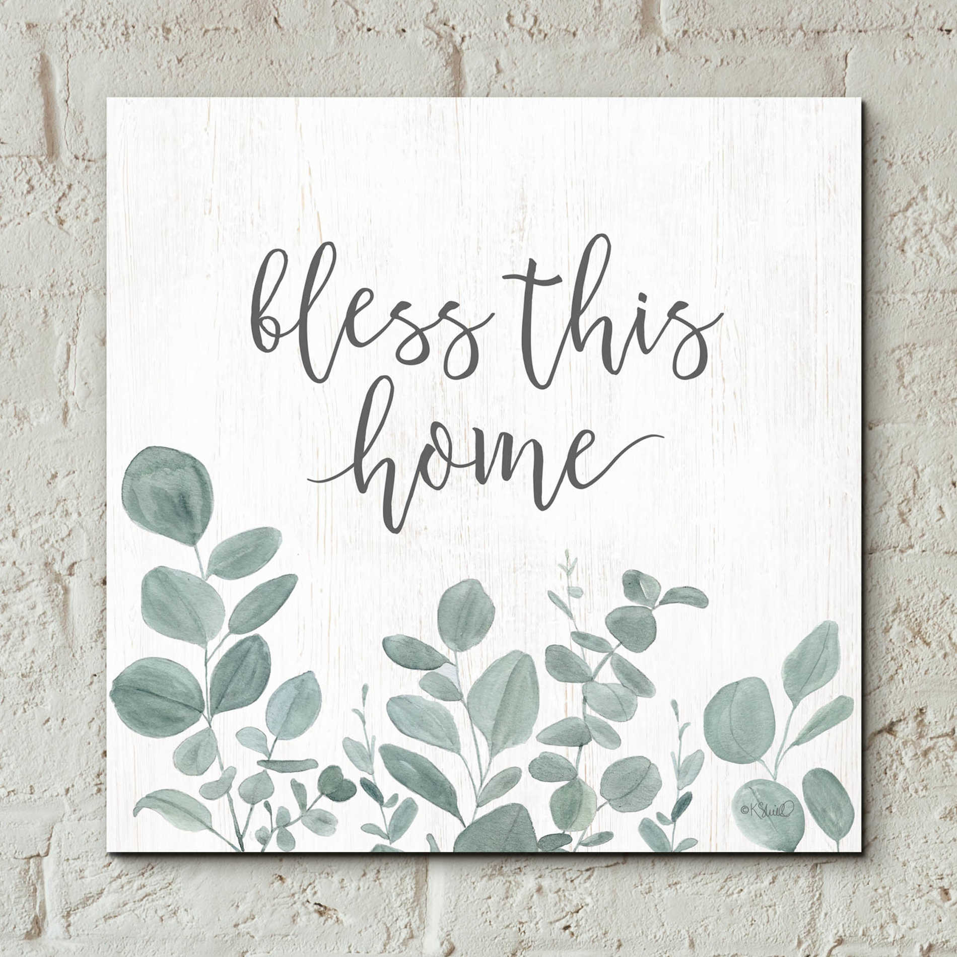 Epic Art 'Bless This Home Eucalyptus' by Kate Sherrill, Acrylic Glass Wall Art,12x12