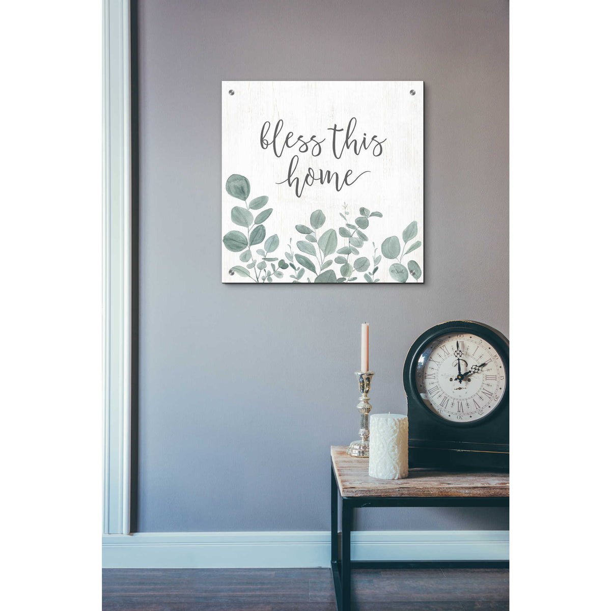 Epic Art 'Bless This Home Eucalyptus' by Kate Sherrill, Acrylic Glass Wall Art,24x24
