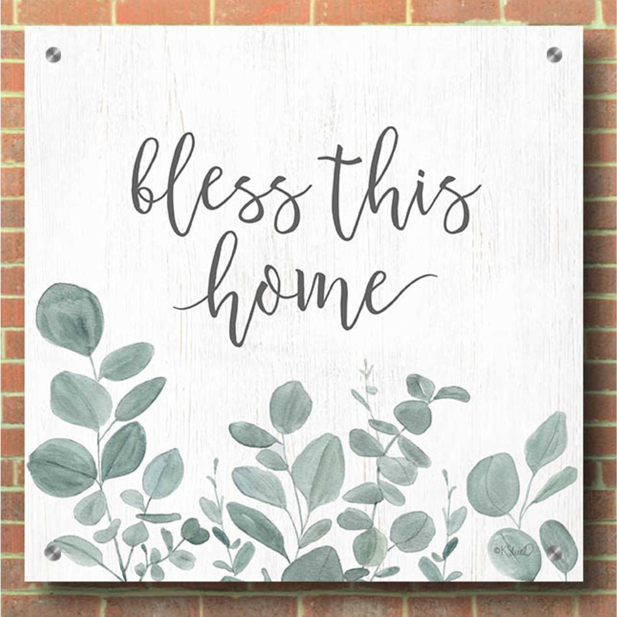 Epic Art 'Bless This Home Eucalyptus' by Kate Sherrill, Acrylic Glass Wall Art,36x36