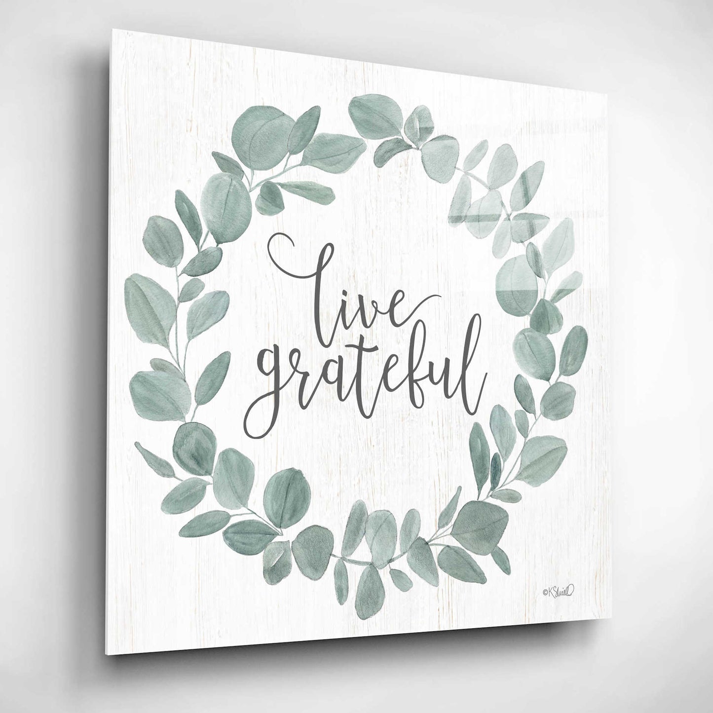 Epic Art 'Live Grateful Eucalyptus Wreath' by Kate Sherrill, Acrylic Glass Wall Art,12x12