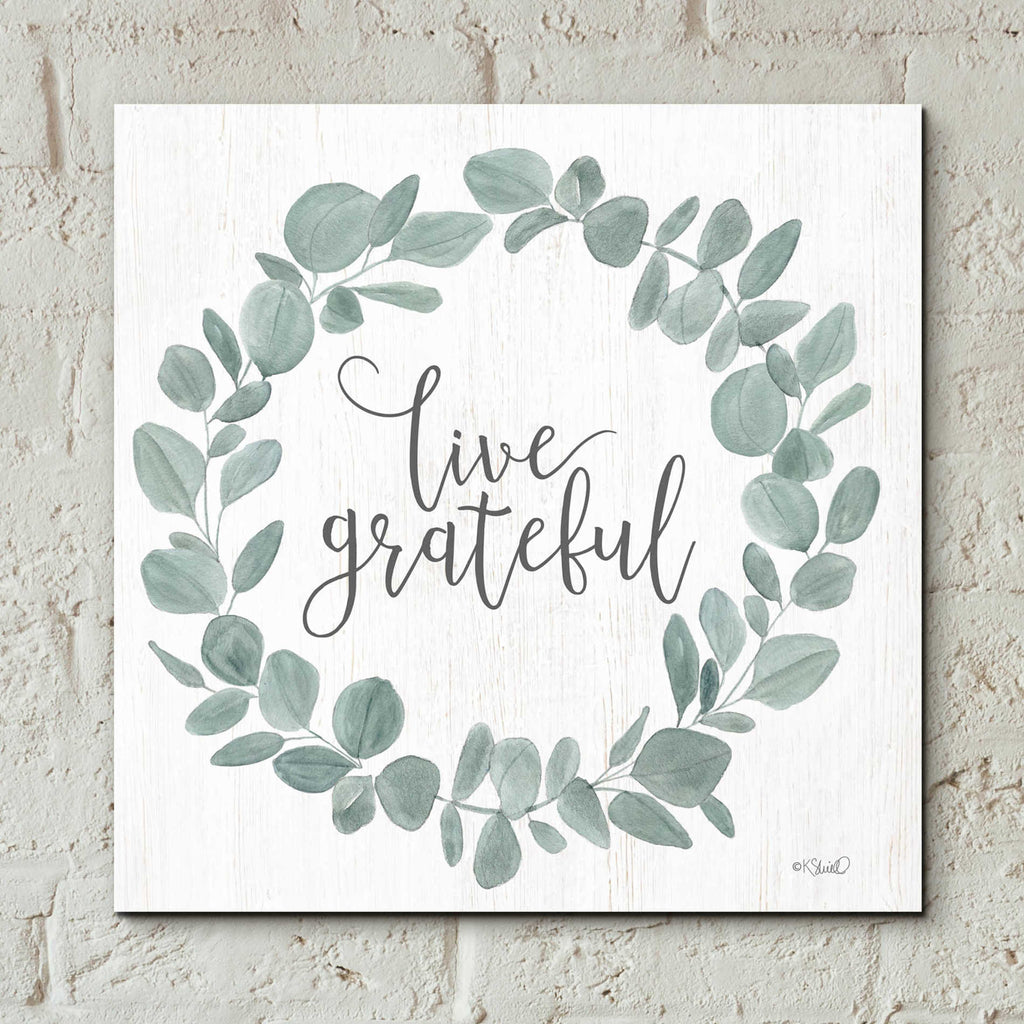 Epic Art 'Live Grateful Eucalyptus Wreath' by Kate Sherrill, Acrylic Glass Wall Art,12x12