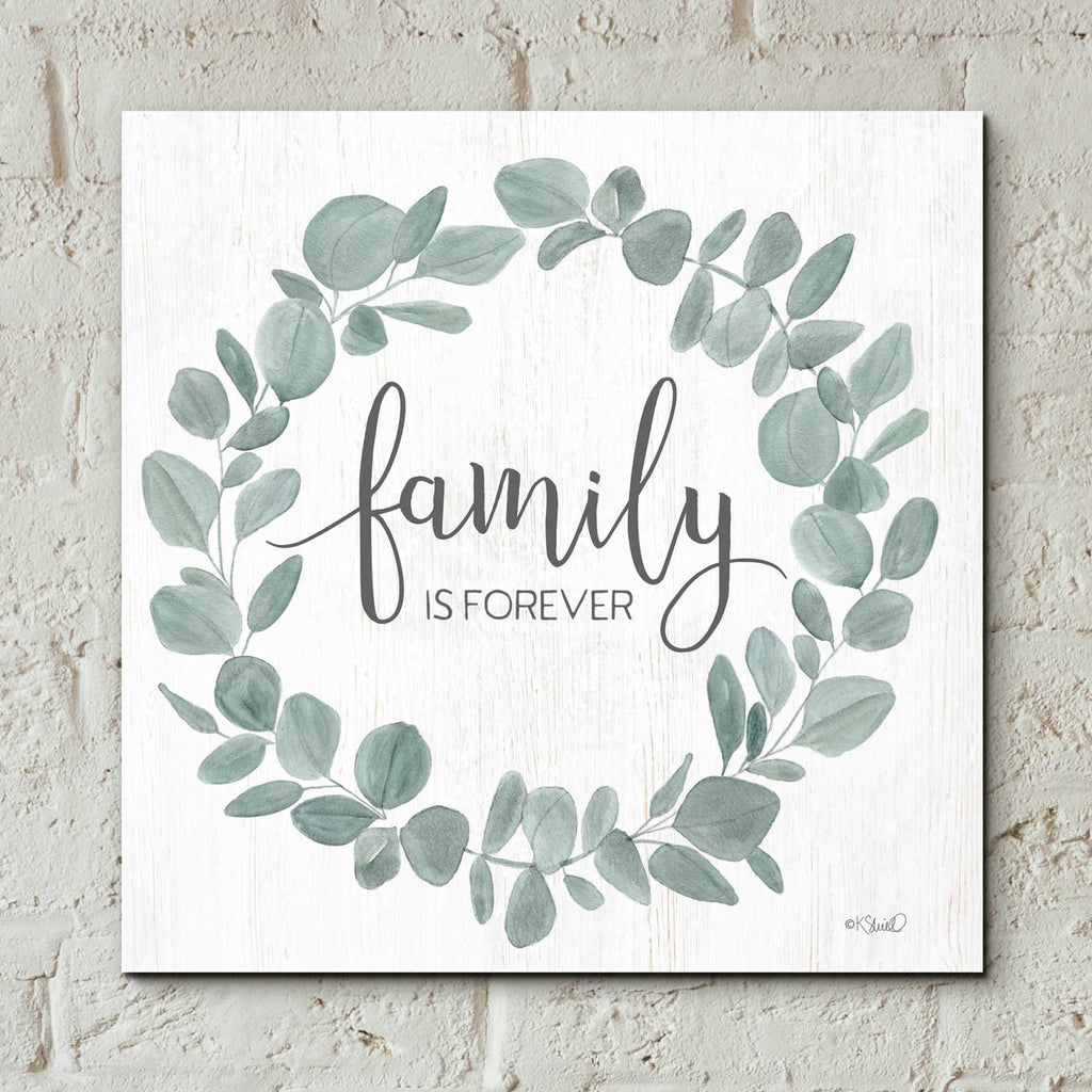 Epic Art 'Family Forever Eucalyptus Wreath' by Kate Sherrill, Acrylic Glass Wall Art,12x12
