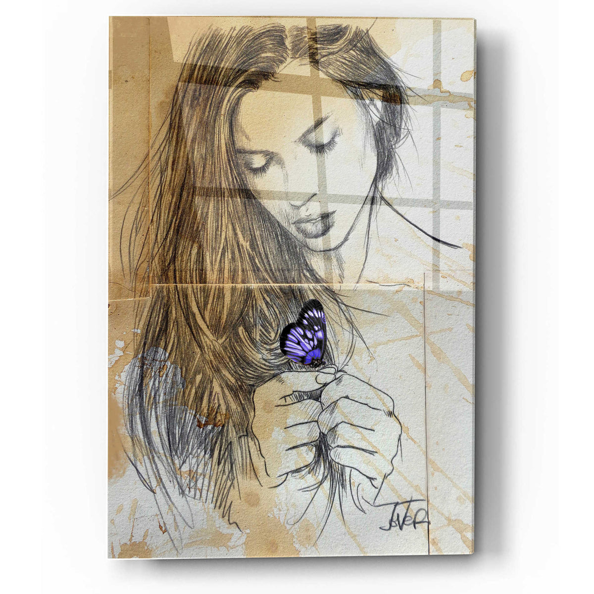 Epic Art 'Blue Butterfly' by Loui Jover, Acrylic Glass Wall Art,24x16