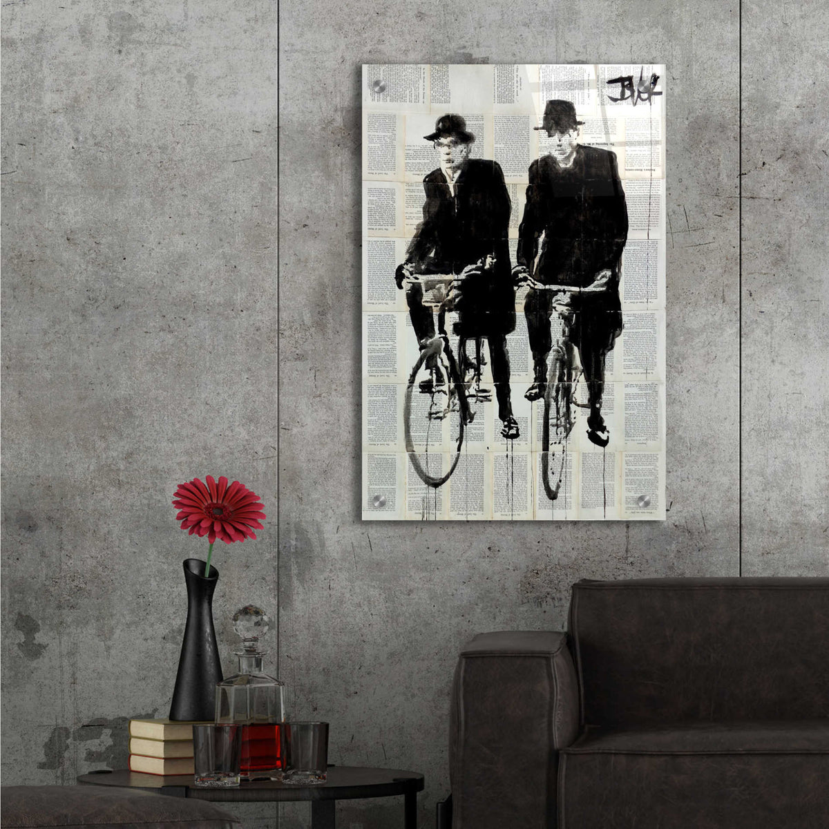 Epic Art 'Two Men On Bikes' by Loui Jover, Acrylic Glass Wall Art,16x24