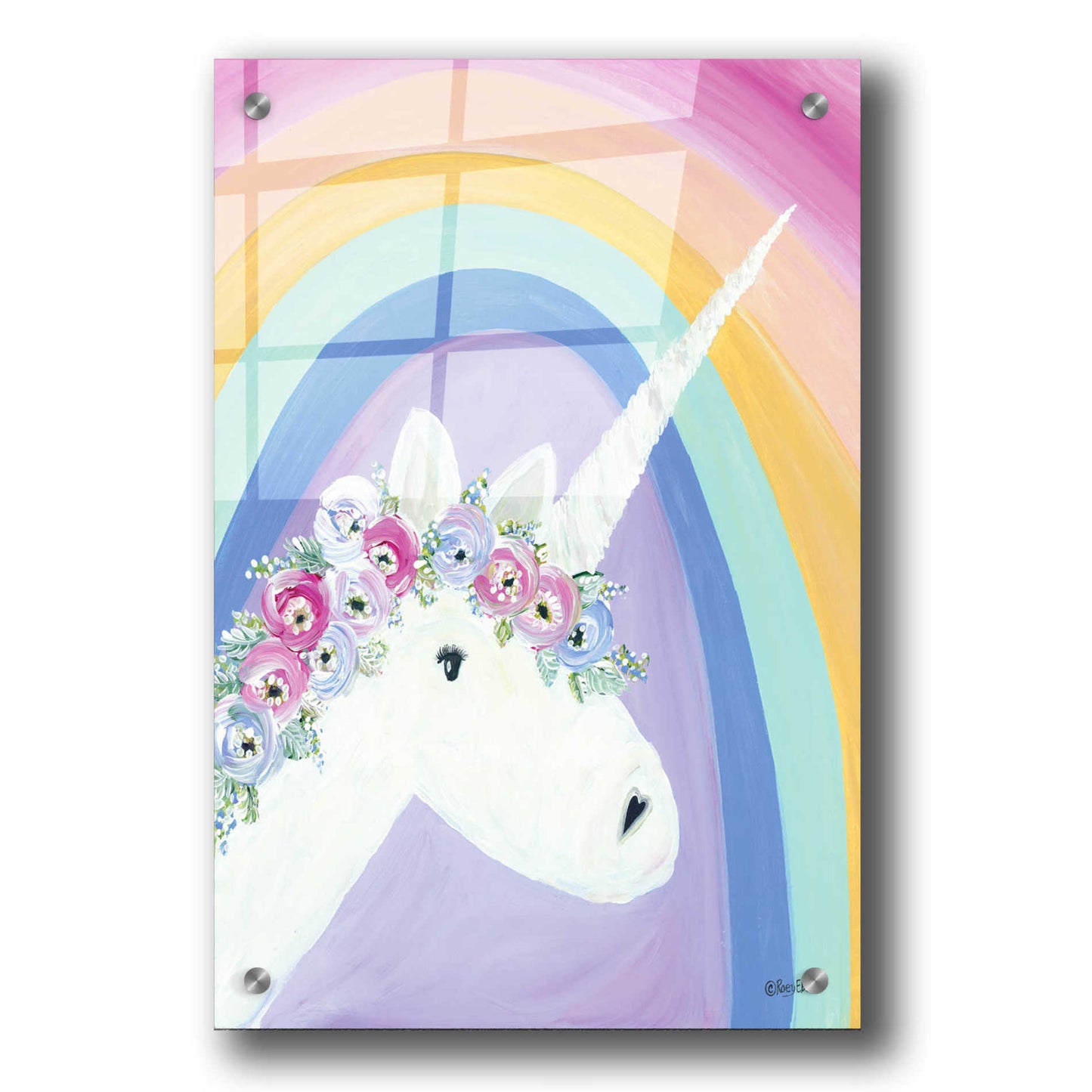 Epic Art 'Floral Unicorn I' by Roey Ebert, Acrylic Glass Wall Art,24x36