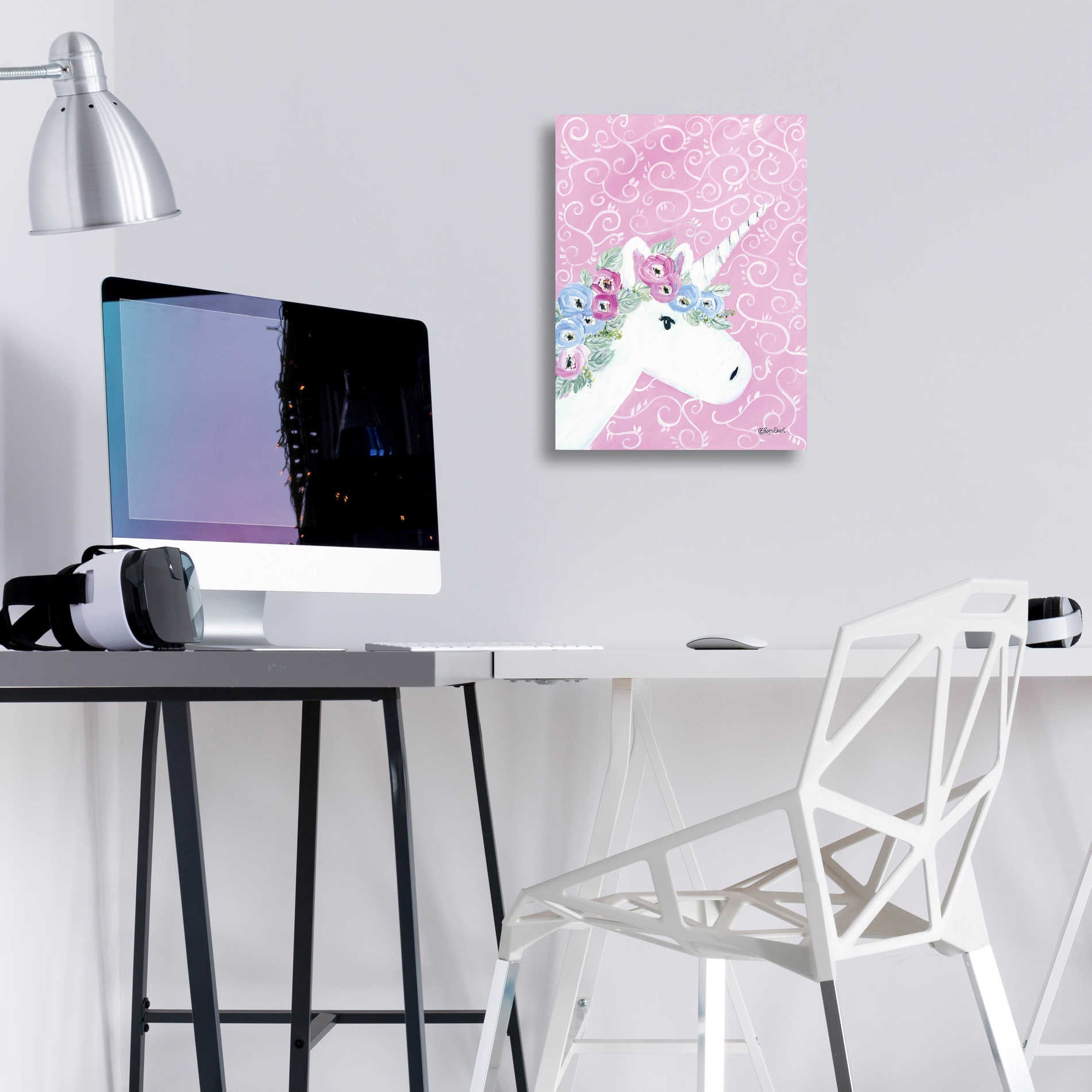 Epic Art 'Floral Unicorn II' by Roey Ebert, Acrylic Glass Wall Art,12x16