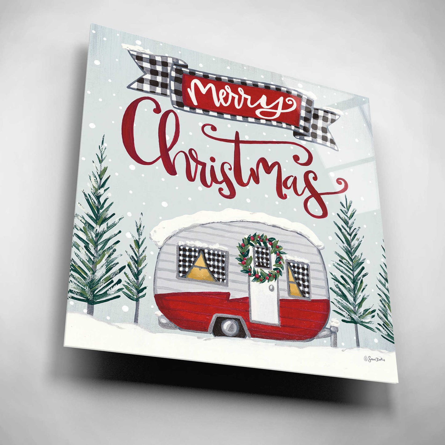 Epic Art 'Merry Christmas Camper' by Sara Baker, Acrylic Glass Wall Art,12x12