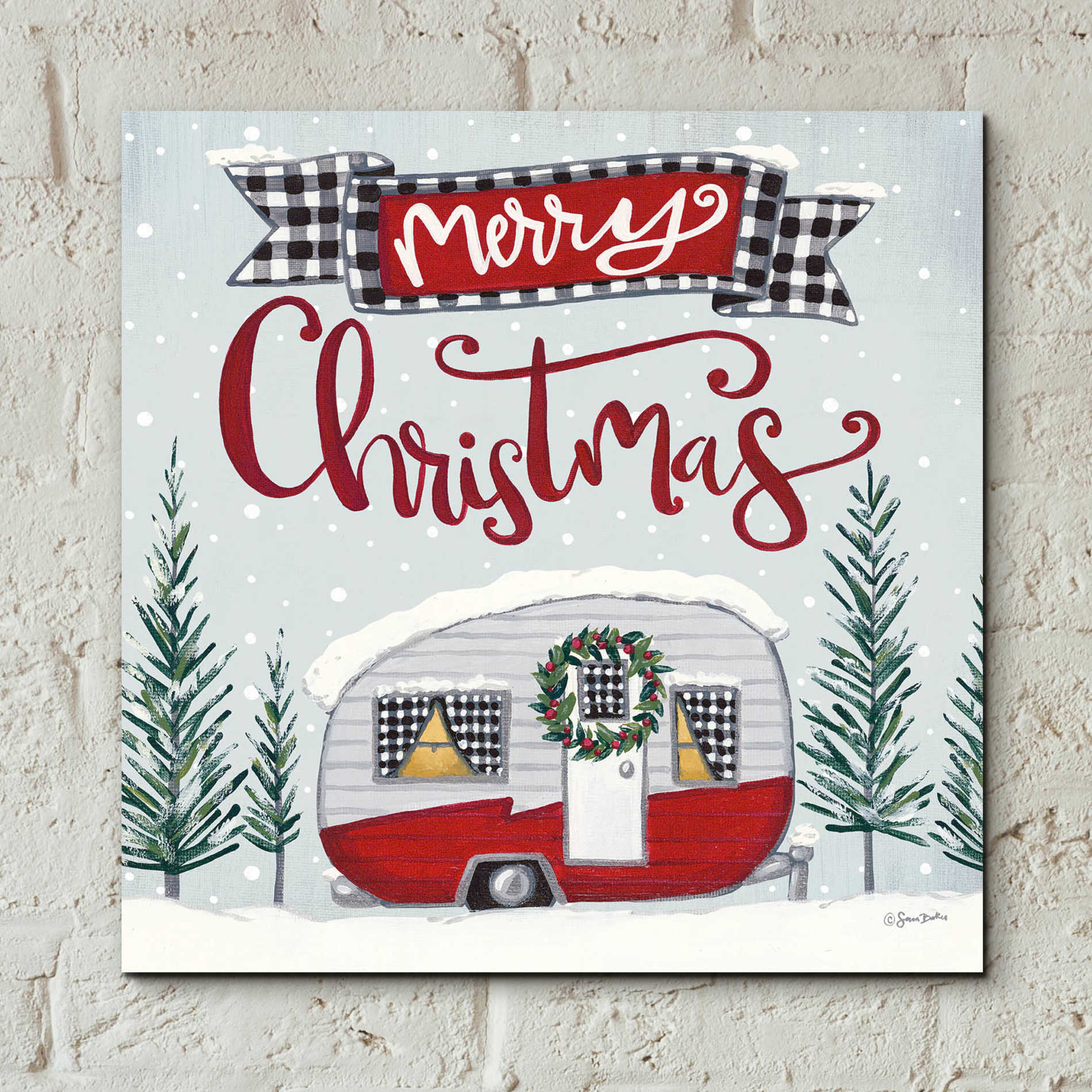 Epic Art 'Merry Christmas Camper' by Sara Baker, Acrylic Glass Wall Art,12x12