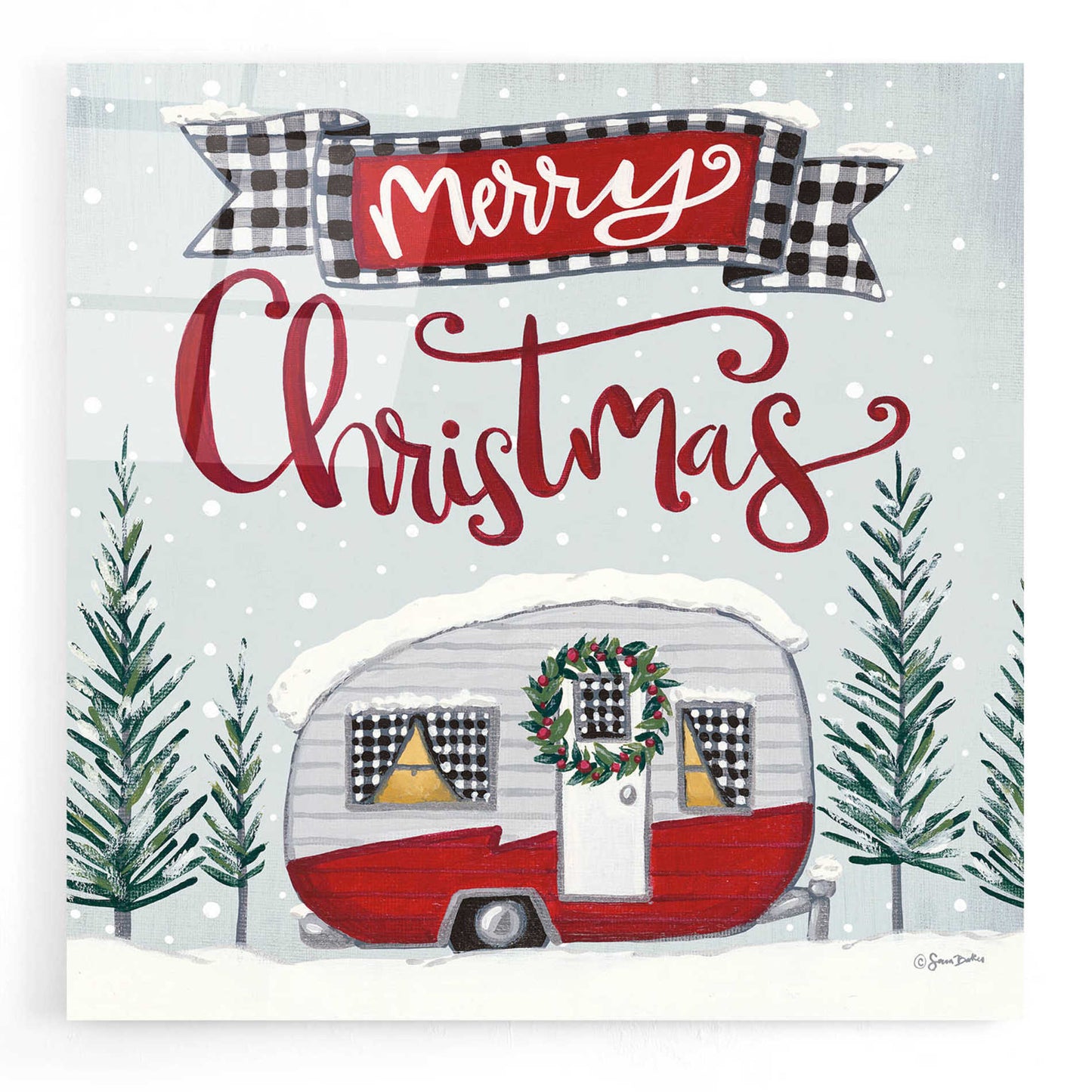 Epic Art 'Merry Christmas Camper' by Sara Baker, Acrylic Glass Wall Art,12x12