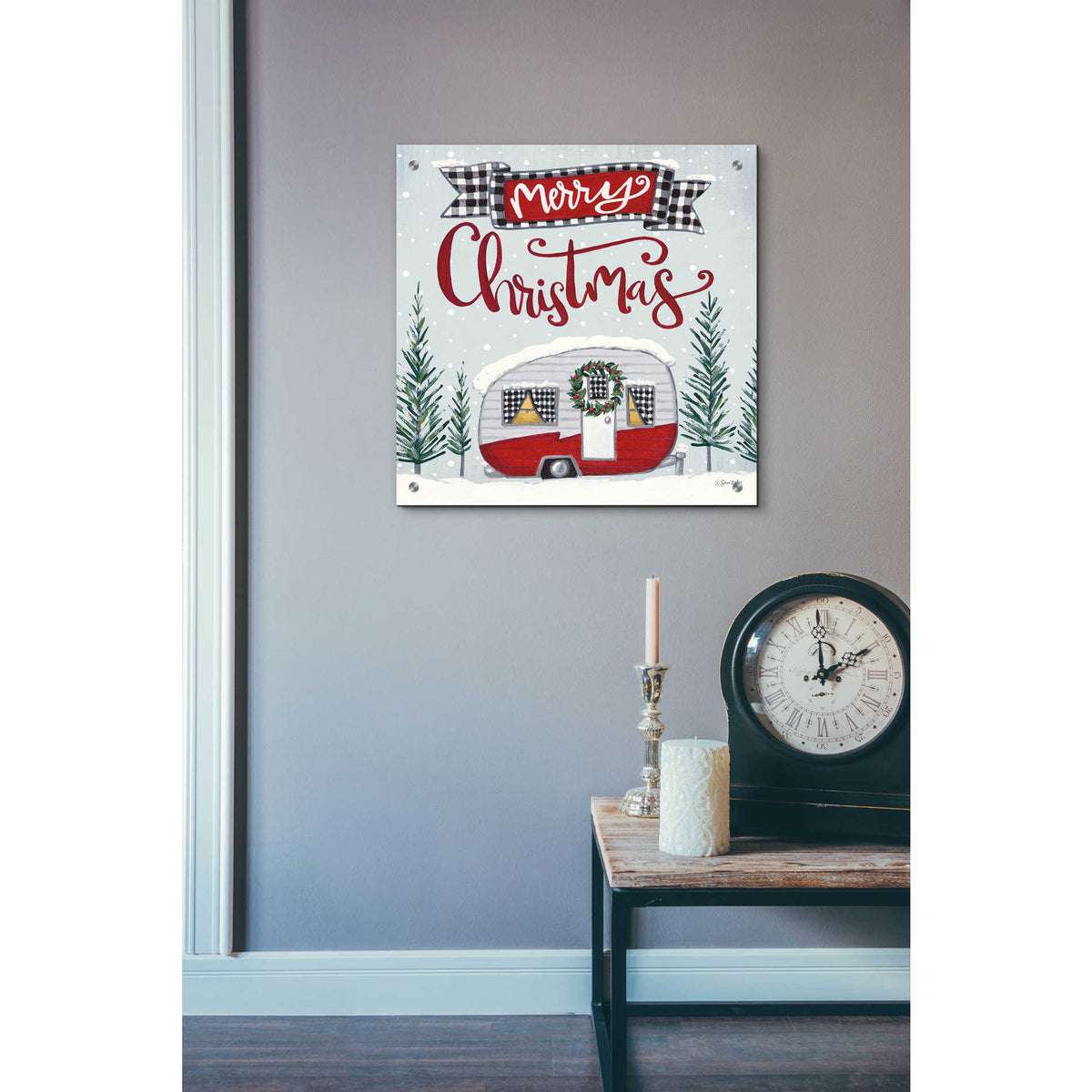Epic Art 'Merry Christmas Camper' by Sara Baker, Acrylic Glass Wall Art,24x24
