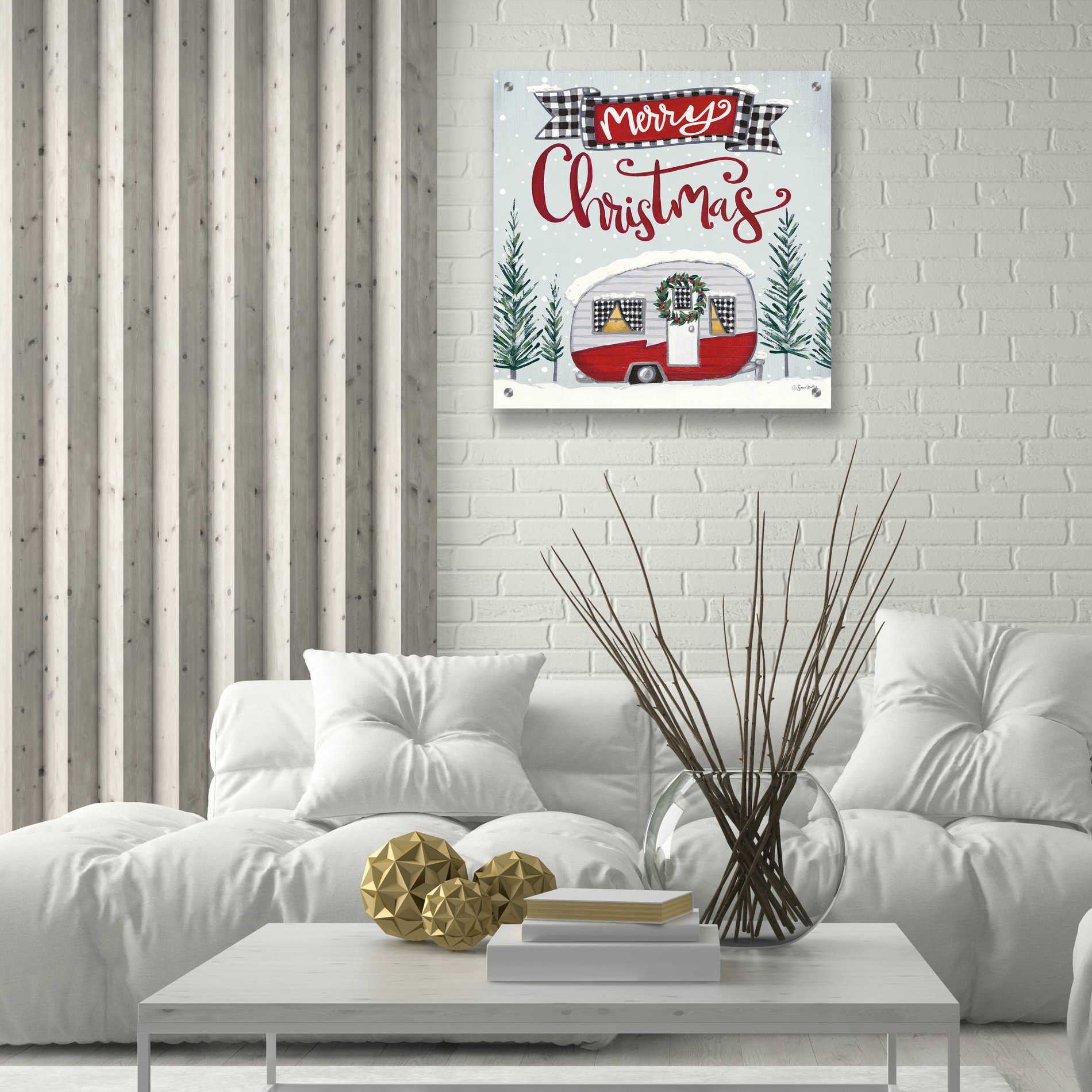 Epic Art 'Merry Christmas Camper' by Sara Baker, Acrylic Glass Wall Art,24x24