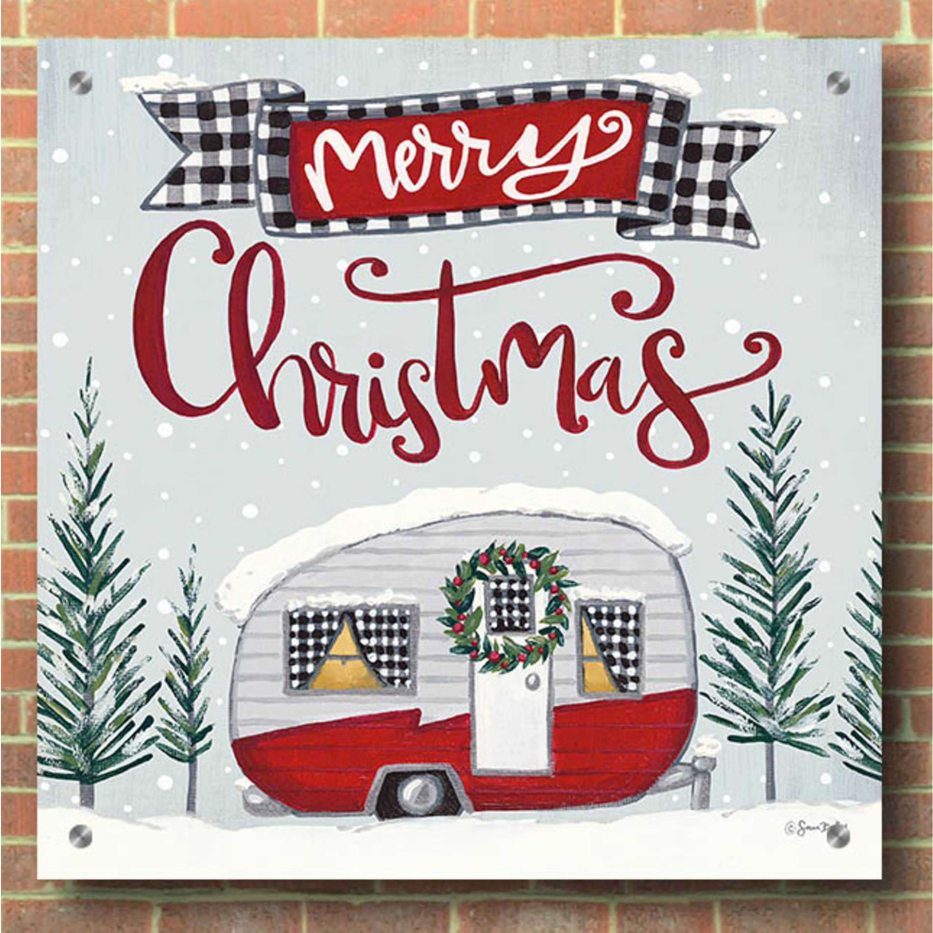 Epic Art 'Merry Christmas Camper' by Sara Baker, Acrylic Glass Wall Art,36x36