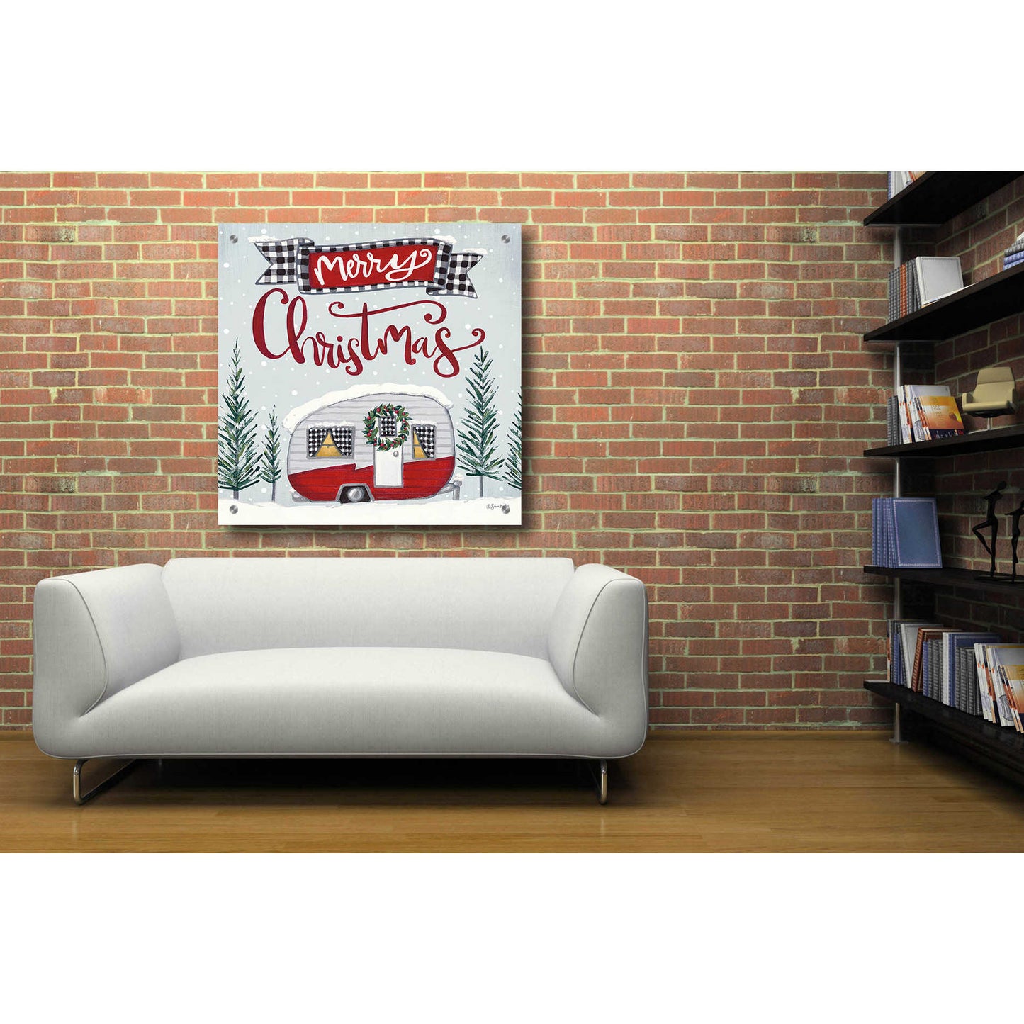 Epic Art 'Merry Christmas Camper' by Sara Baker, Acrylic Glass Wall Art,36x36