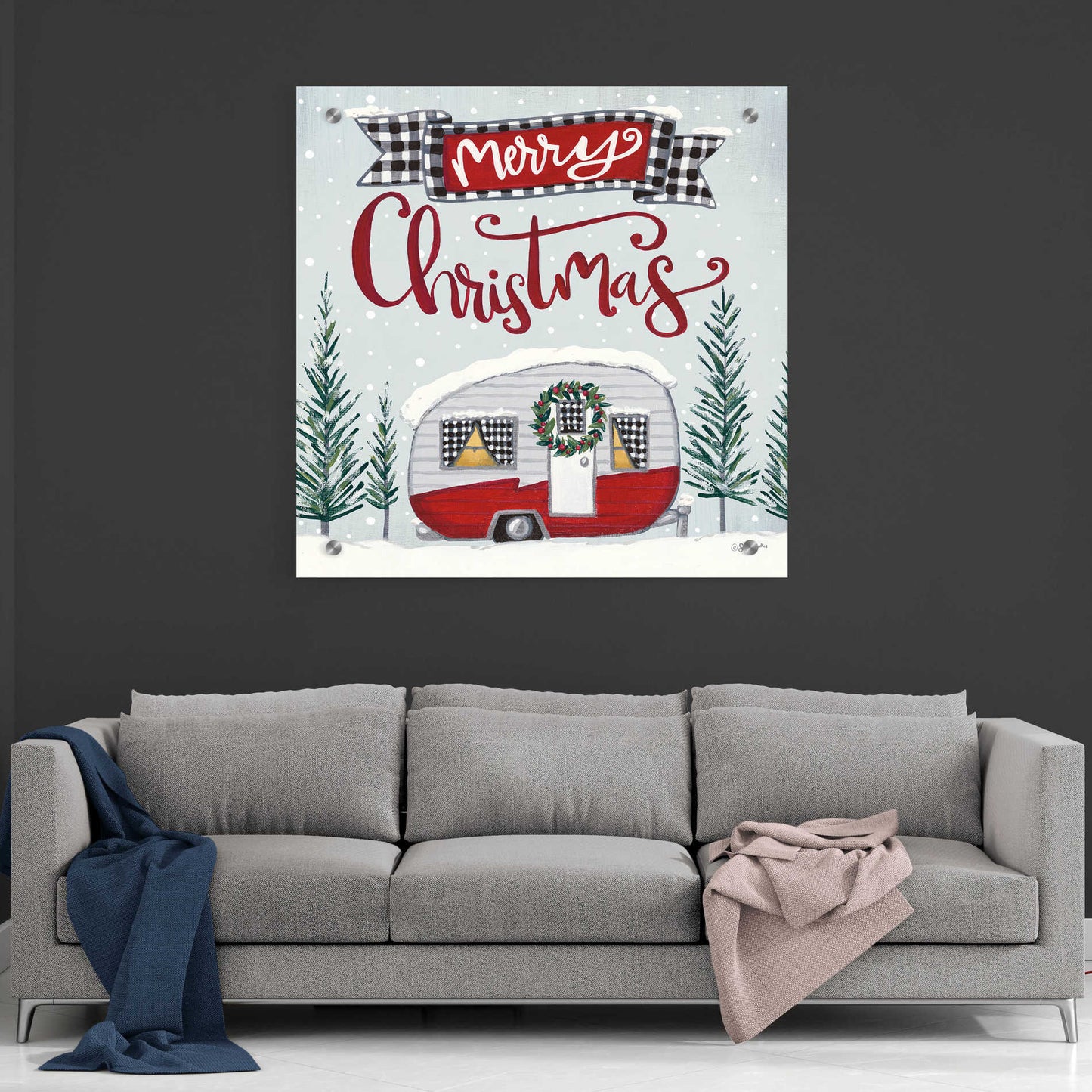 Epic Art 'Merry Christmas Camper' by Sara Baker, Acrylic Glass Wall Art,36x36