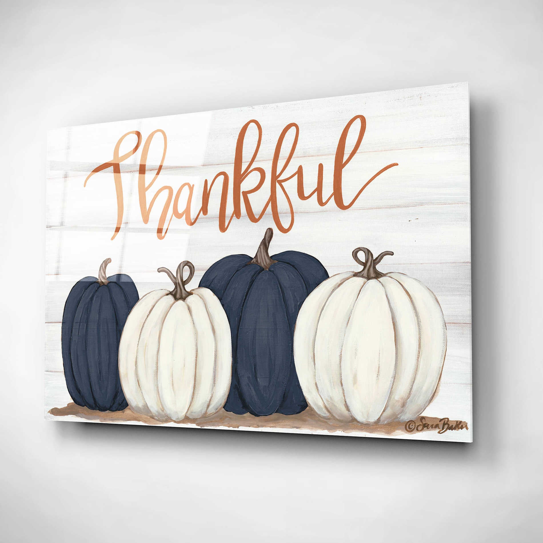 Epic Art 'Thankful Pumpkins 2' by Sara Baker, Acrylic Glass Wall Art,24x16