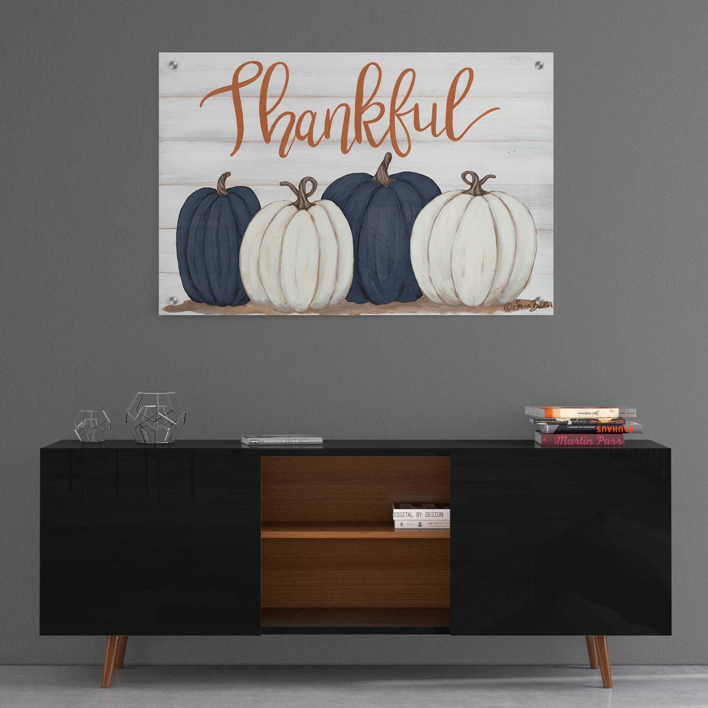 Epic Art 'Thankful Pumpkins 2' by Sara Baker, Acrylic Glass Wall Art,36x24