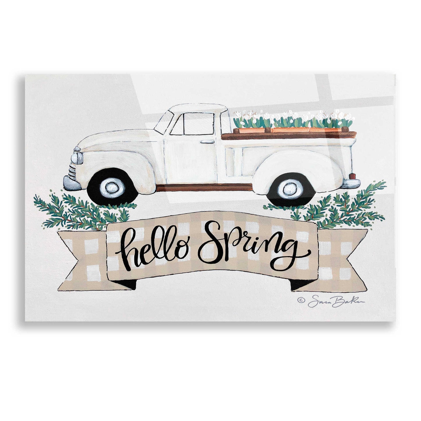 Epic Art 'Hello Spring Tulip Truck' by Sara Baker, Acrylic Glass Wall Art,16x12