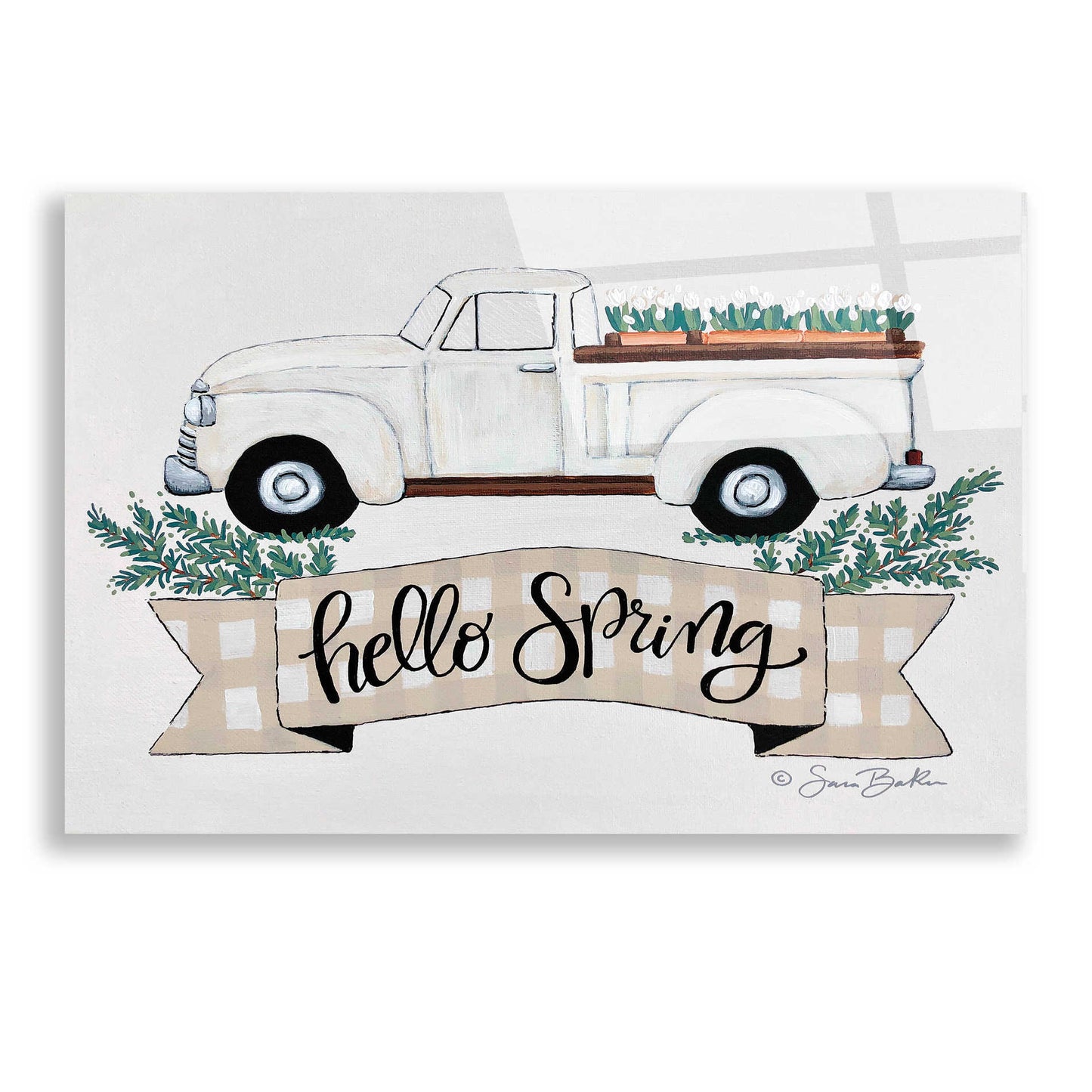 Epic Art 'Hello Spring Tulip Truck' by Sara Baker, Acrylic Glass Wall Art,24x16