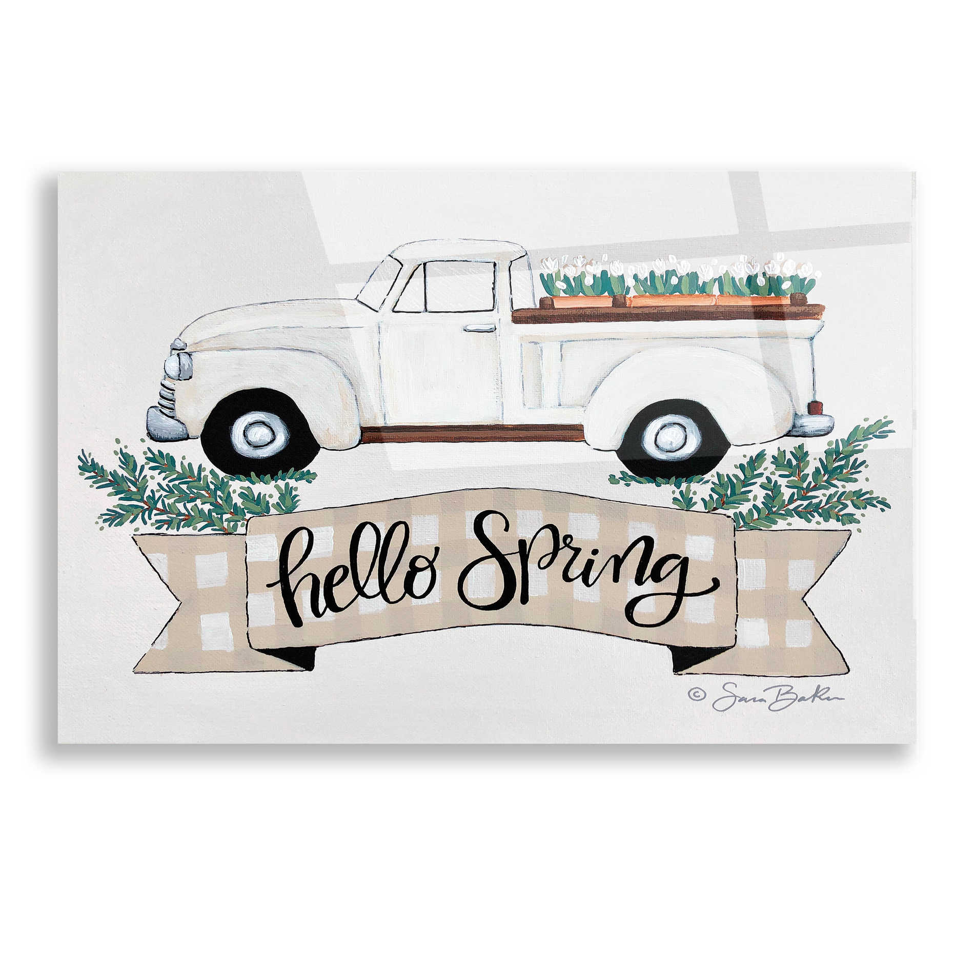 Epic Art 'Hello Spring Tulip Truck' by Sara Baker, Acrylic Glass Wall Art