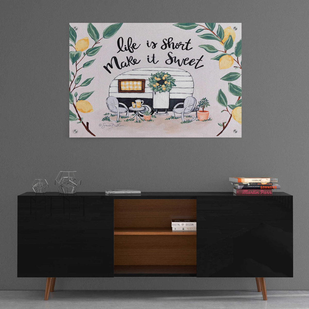 Epic Art 'Make It Sweet Vintage Camper' by Sara Baker, Acrylic Glass Wall Art,36x24