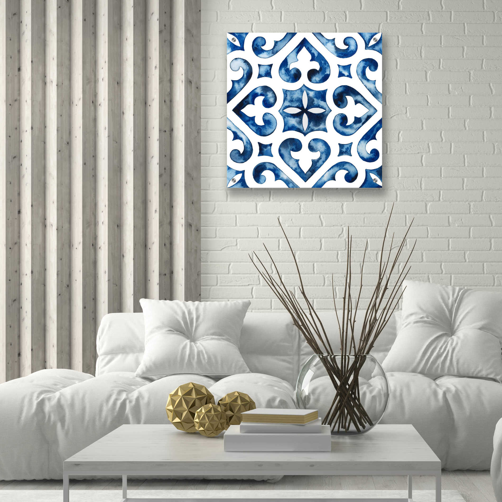 Epic Art 'Cobalt Tile VI' by Grace Popp, Acrylic Glass Wall Art,24x24
