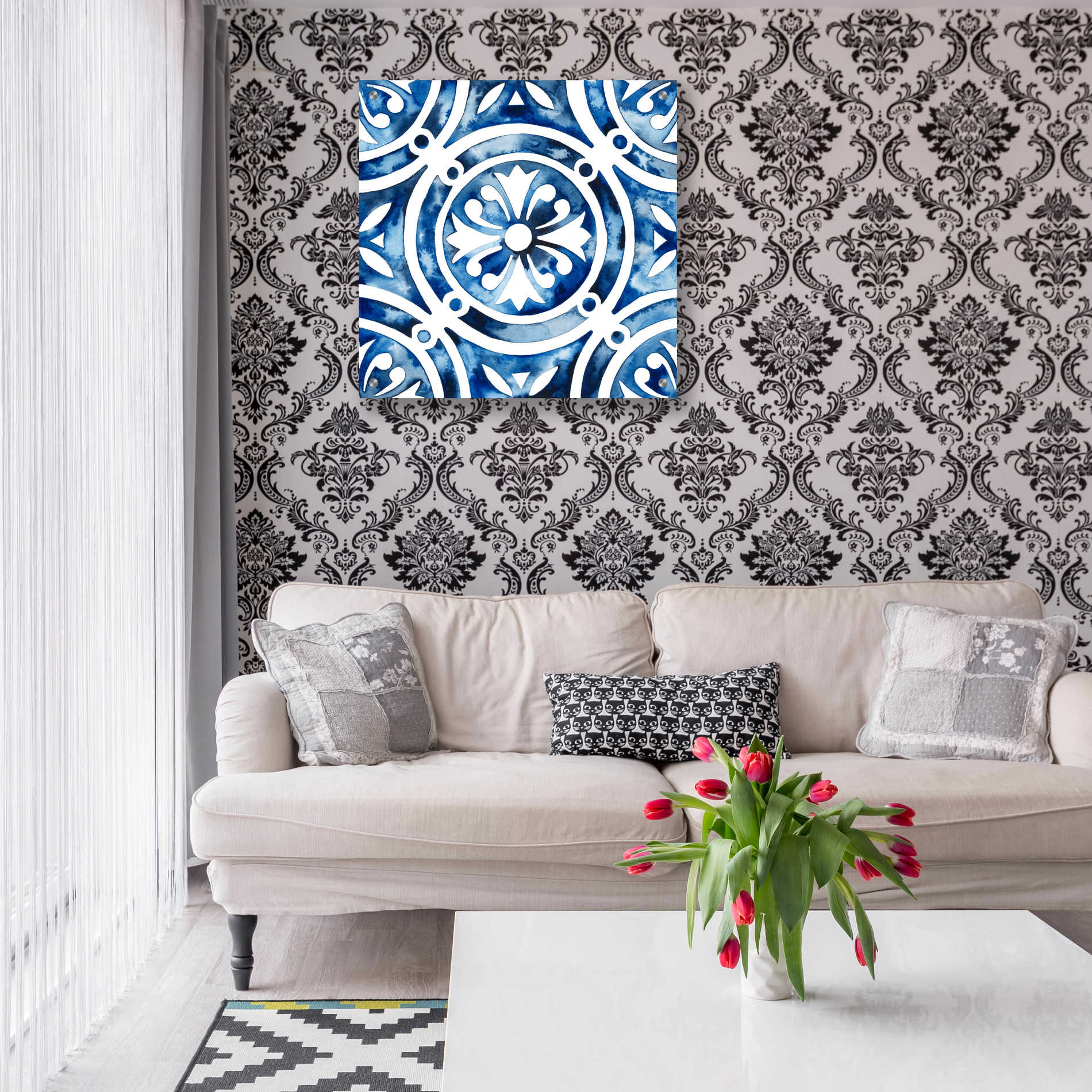 Epic Art 'Cobalt Tile IV' by Grace Popp, Acrylic Glass Wall Art,24x24