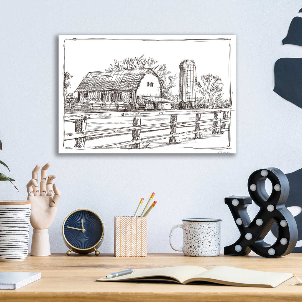 Epic Art 'Farm Sketch I' by Ethan Harper, Acrylic Glass Wall Art,16x12